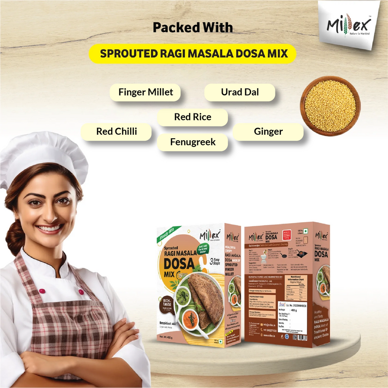 DIET BREAKFAST - Ragi Idli Instant Mix | Sprouted Ragi Masala Dosa Mix | Multi Millet Upma Mix (Total 1200g - each 400g)