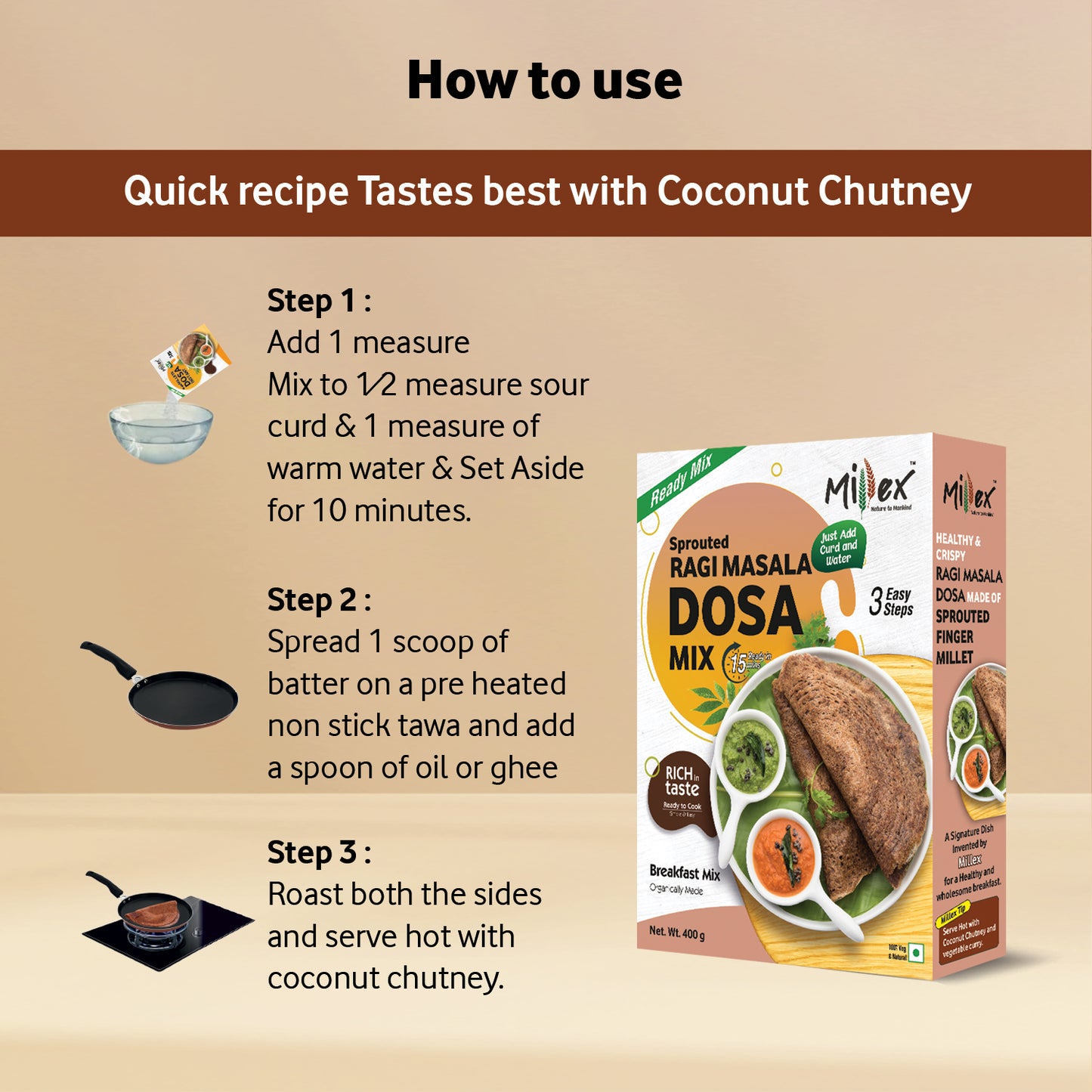How to prepare dosa using Sprouted Ragi Masala Dosa Mix