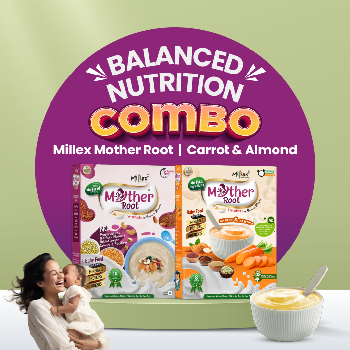 Balanced Nutrition Combos -Millex Mother Root | Carrot & Almond | Baby Food (Total 800g - each 400g)