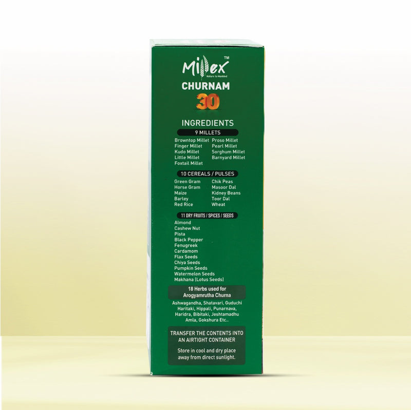 Right view of Millet Health Drink Mix packaging with ingredients