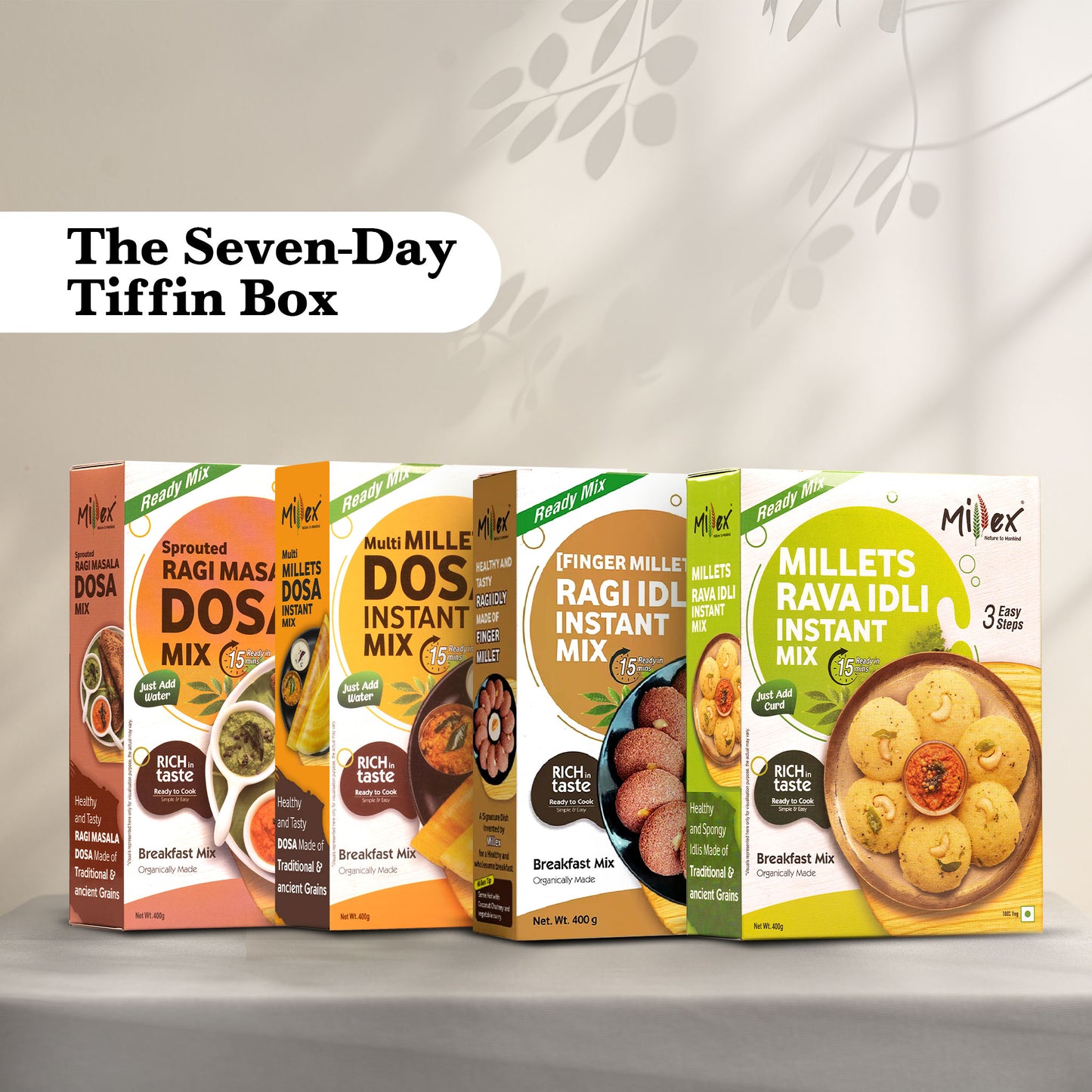 The Seven-Day Tiffin Box - Ragi Idli + Sprouted Ragi Masala Dosa + Multi Millet Dosa + Rava Idli (Total 1600g - each 400g)