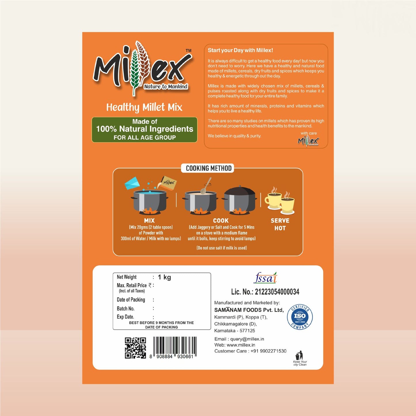 Millex Healthy Millet Mix Without Churnam - Pack of 1 (800g)