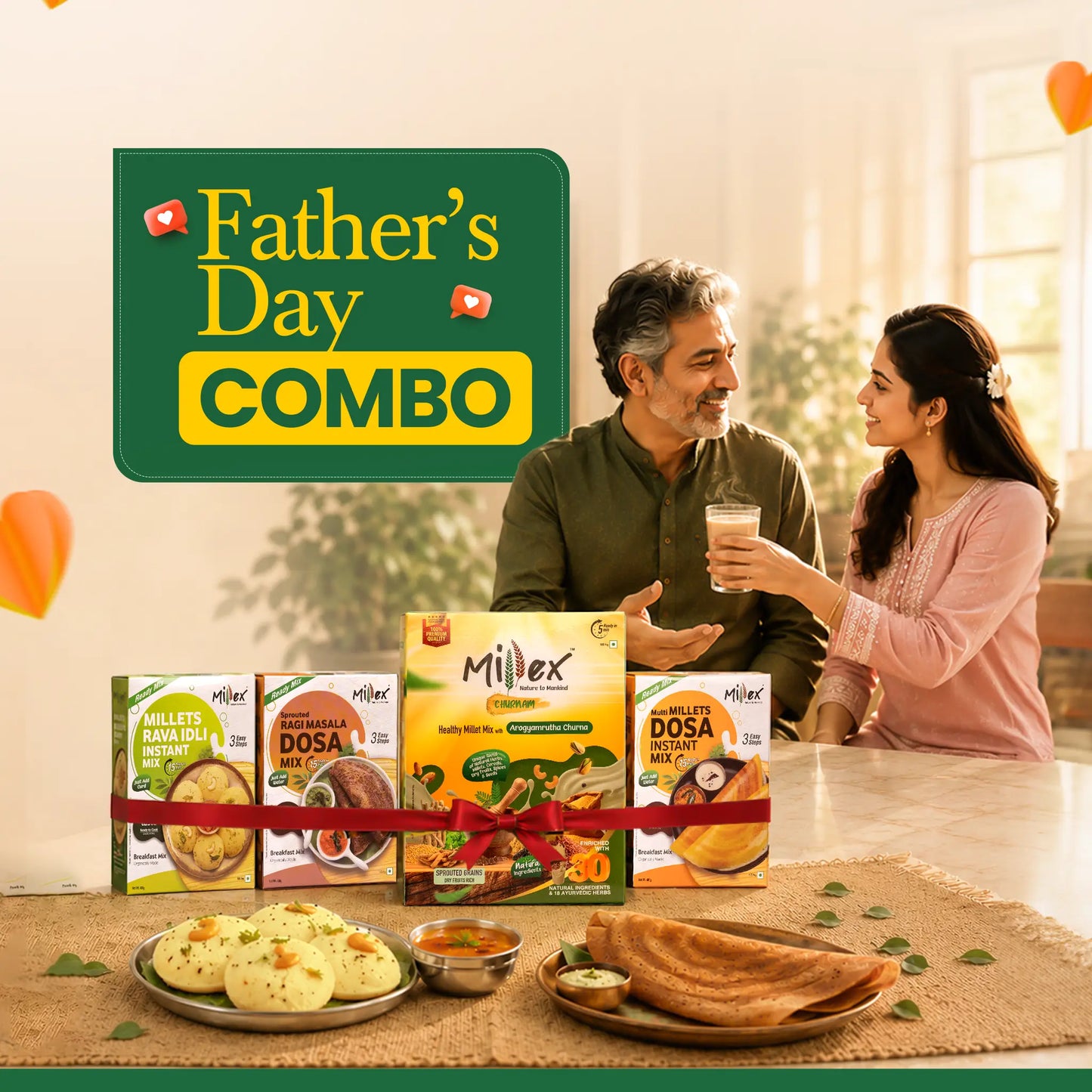 Fathers Day Special Combo - Millex Churnam | Multi Millets Dosa Instant Mix | Sprouted Ragi Masala Dosa Mix |Millet Rava Idli Instant Mix