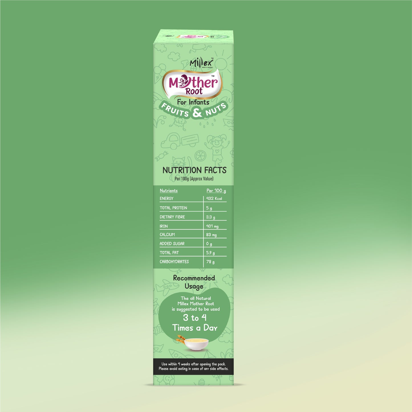 Box of Mother Root for infants on a green background