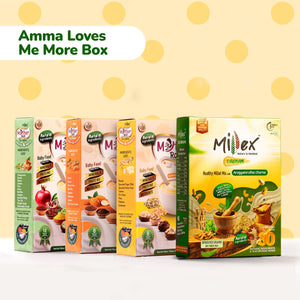 Amma Loves Me More Box - Health Mix with Churnam (800g) + Mother Root Fruits & Nuts (400g) + Carrot & Almond (400g) + Banana & Sprouts (400g)
