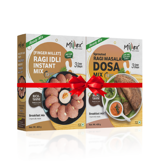 DIET BREAKFAST - (Finger Millet) Ragi Idli Instant Mix | Sprouted Ragi Masala Dosa Mix (Total 800g - each 400g)