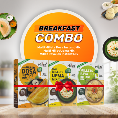 BREAKFAST COMBO -  Multi Millets Dosa Instant Mix | Multi Millet Upma Mix | Millet Rava Idli Instant Mix (Total 1200g - each 400g)