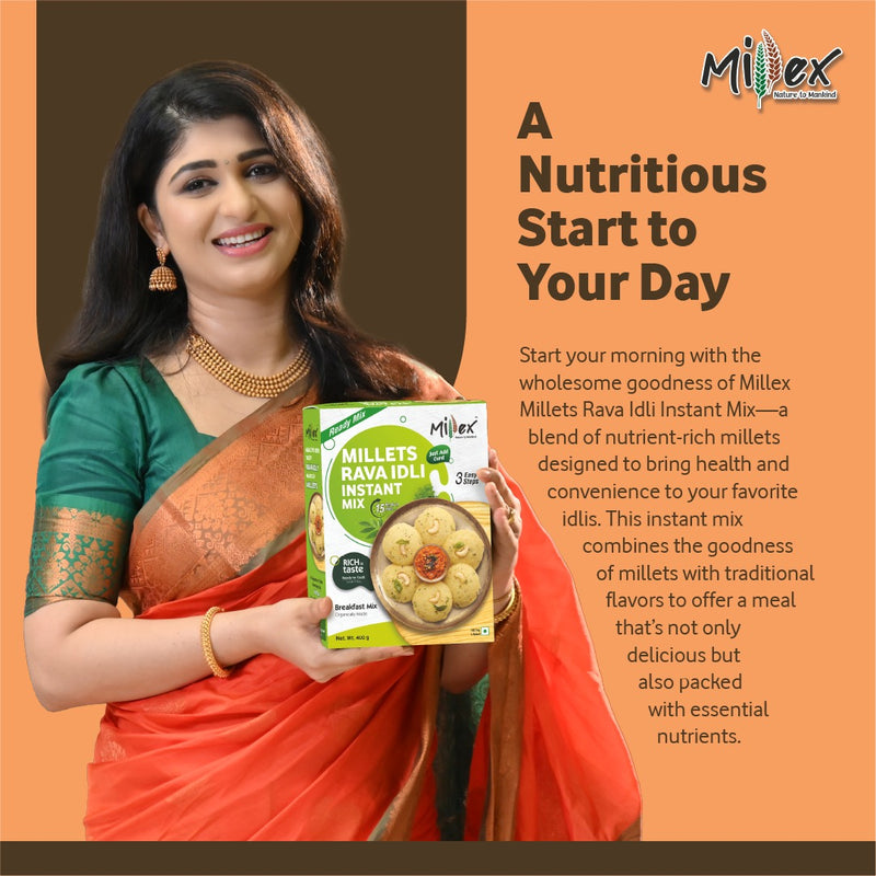Celebrity Aditi Prabhudeva presenting Millet Rava Idli Mix box