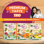 Premium Taste Trio | Mother Root Fruits & Nuts | Carrot & Almond | Banana & Sprouts (Total 1200g - each 400g) thumbnail
