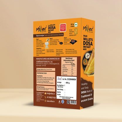 Multi Millet Dosa Mix box back with preparation instructions and nutritional details