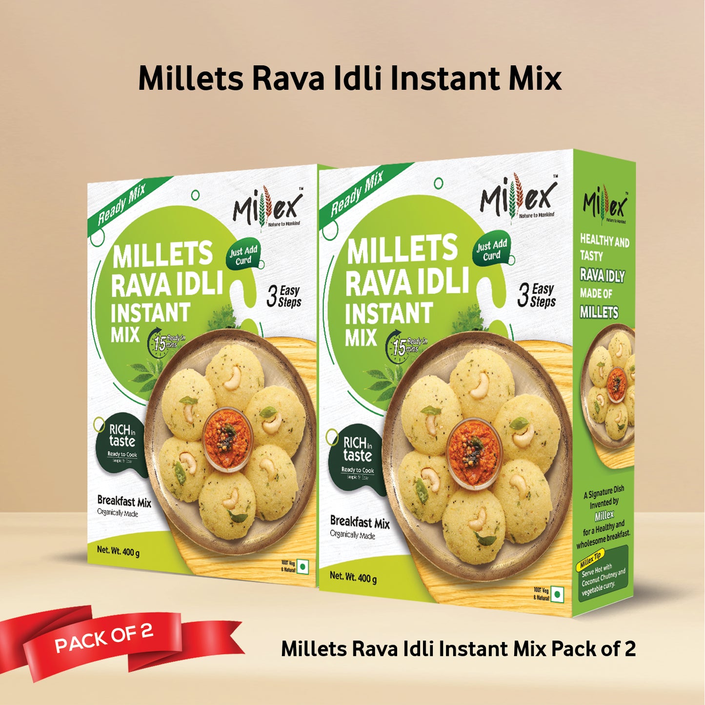 Millets Rava Idli Instant Mix - Pack of 2 (Total 800g - each 400g)