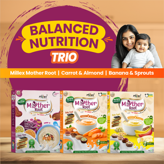 Balanced Nutrition Trio  | Millex Mother Root |  Carrot & Almond | Banana & Sprouts (Total 1200g - each 400g)