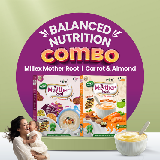 Balanced Nutrition Combos -Millex Mother Root |  Carrot & Almond | Baby Food (Total 800g - each 400g)