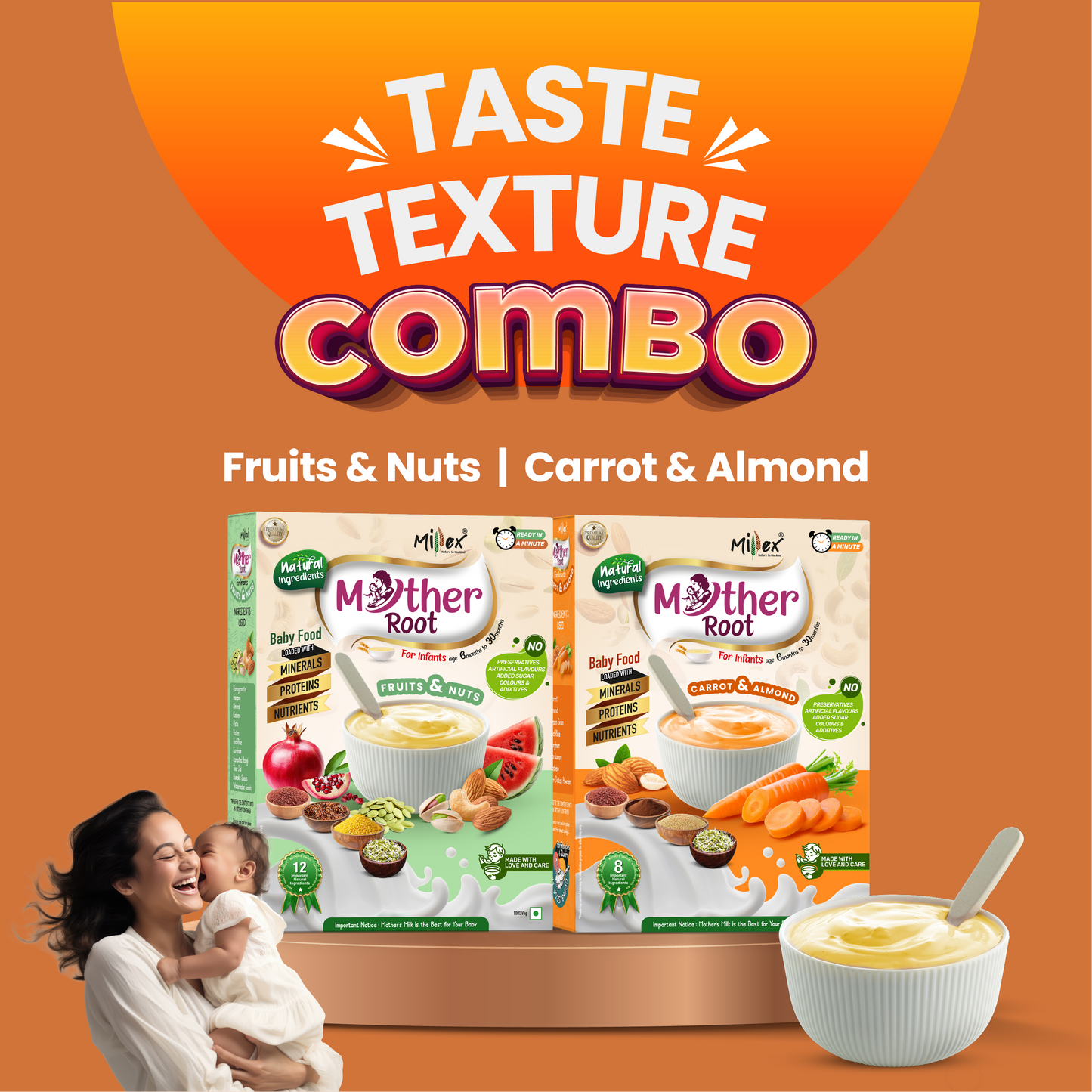 Taste & Texture Combos | Mother Root Fruits & Nuts  |  Carrot & Almond (Total 800g - each 400g)