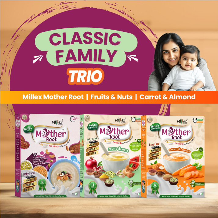Classic Family Trio | Millex Mother Root |   Fruits & Nuts  | Carrot & Almond (Total 1200g - each 400g)