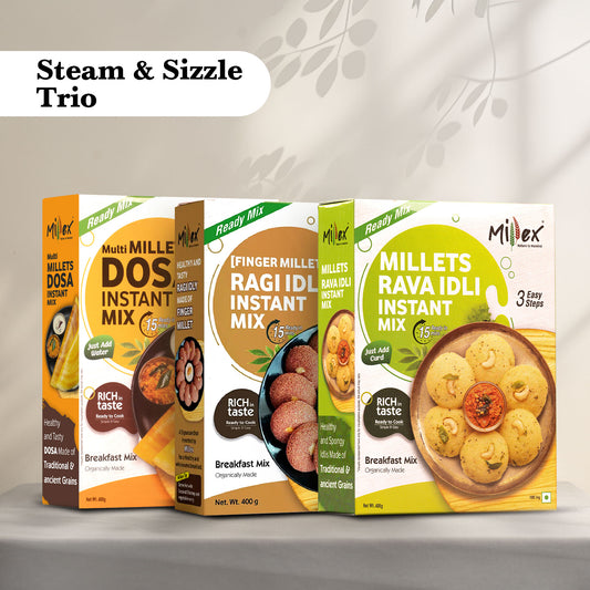 Steam & Sizzle Trio - Millet Rava Idli + Ragi Idli + Multi Millet Dosa (Total 1200g - each 400g)