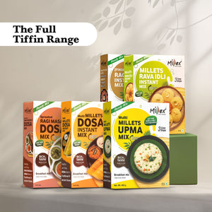 The Full Tiffin Range - All 5 instant mixes | Dosa + Rava Idli + Upma + Ragi Idli + Ragi Masala Dosa (Total 2000g - each 400g)