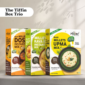 The Tiffin Box Trio - Multi Millet Dosa + Millet Rava Idli + Multi Millet Upma (Total 1200g - each 400g)