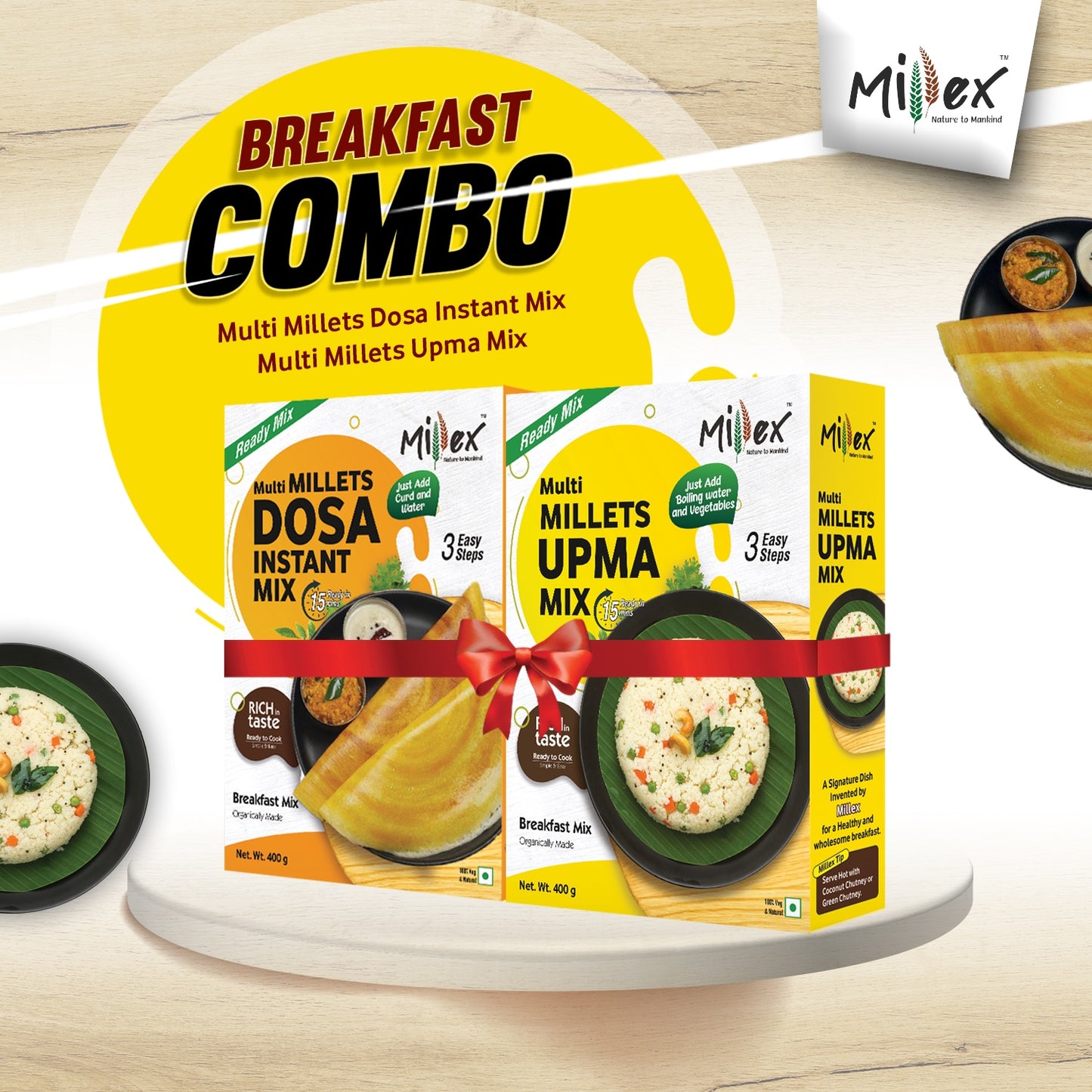 BREAKFAST COMBO -  Multi Millets Dosa Instant Mix | Multi Millets Upma Mix (Total 800g - each 400g)