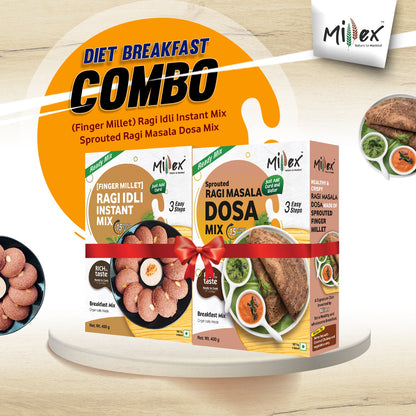 DIET BREAKFAST - (Finger Millet) Ragi Idli Instant Mix | Sprouted Ragi Masala Dosa Mix (Total 800g - each 400g)