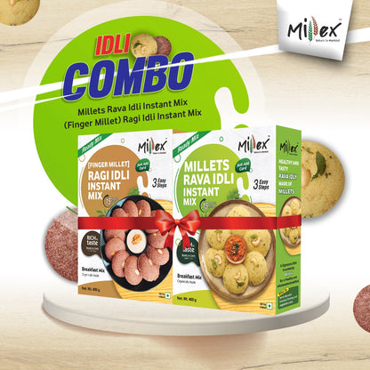 IDLI COMBO - Millet Rava Idli Instant Mix (Finger Millet) | Ragi Idli Instant Mix (Total 800g - each 400g)