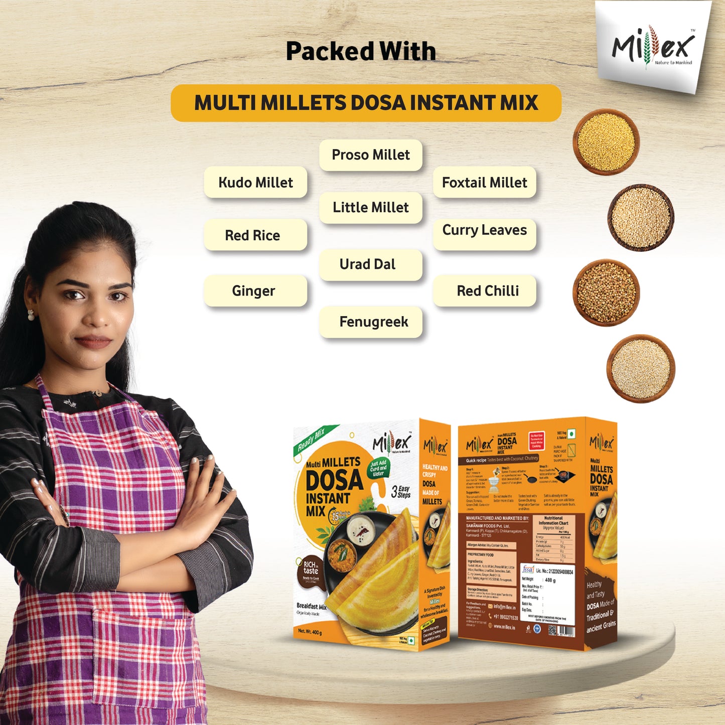 Dosa Combo - Multi Millets Dosa Instant Mix | Sprouted Ragi Masala Dosa Mix (Total 800g - each 400g)