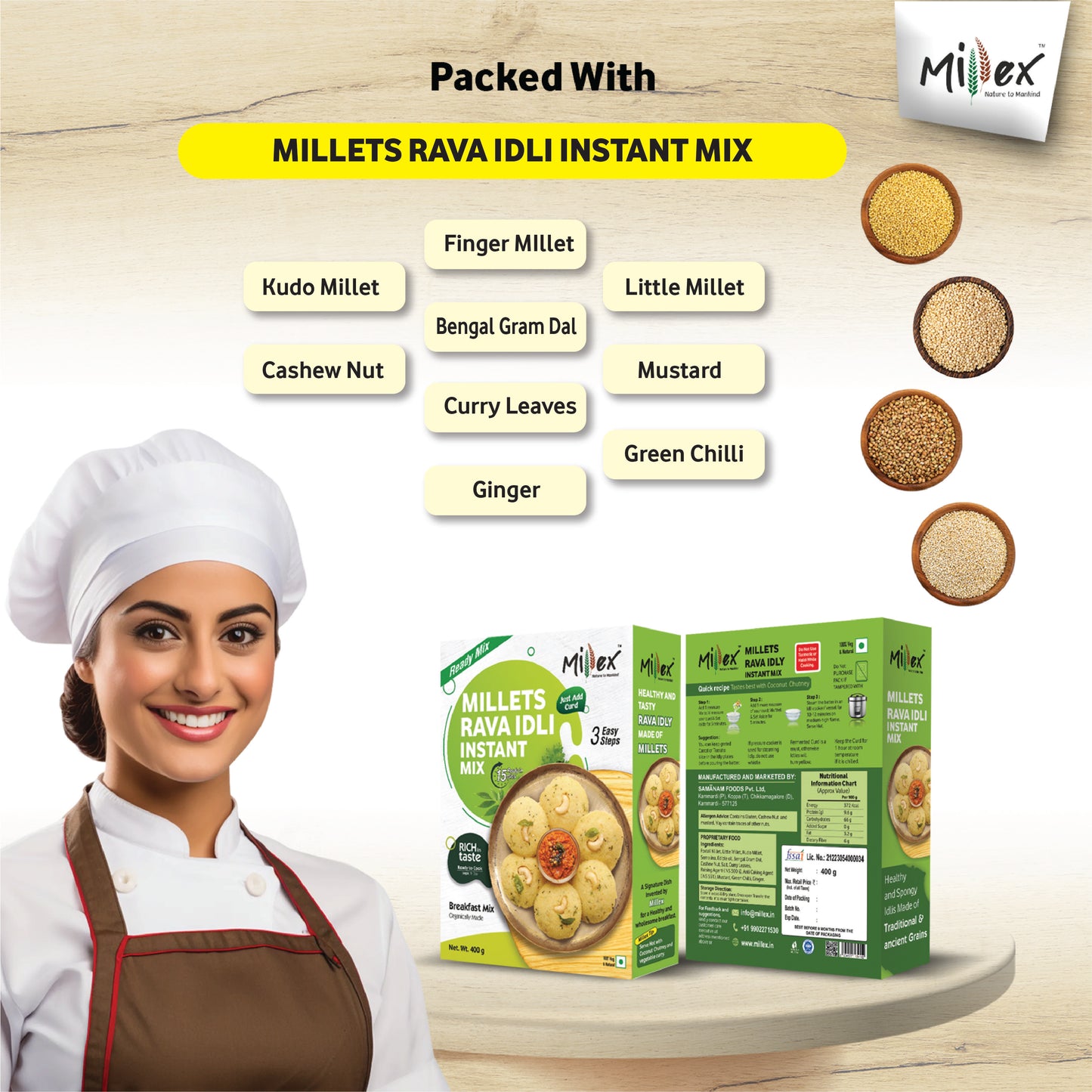 Millets Rava Idli Instant Mix - Pack of 2 (Total 800g - each 400g)